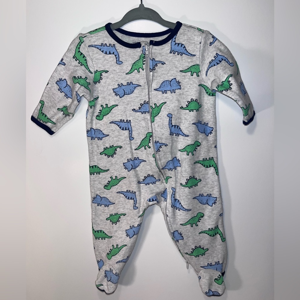 Little Me  grey dinosaur blue and green design for 6 months